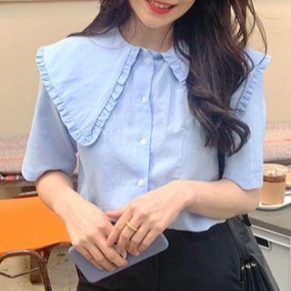 Peter Pan Collar Blouse Sky Blue - One Size