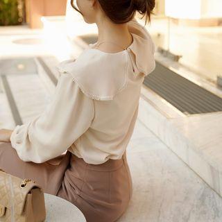 Ruffle-collar Lace-trim Blouse