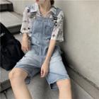 Ripped Washed Dungaree Shorts