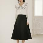 Long-sleeve Blouse / Midi A-line Skirt / Set