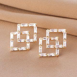 Rhinestone Earring Qr035 - 1 Pair - Gold - One Size