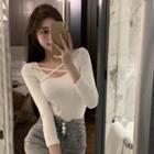 Long-sleeve Cross Strap Slim-fit Top