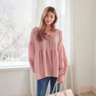 Lace-trim Puff-sleeve Shirred Top