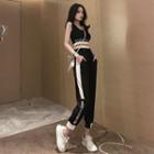 Sleeveless Lettering Striped Top / Drawstring Lettering Striped Sweatpants