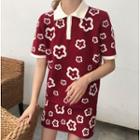 Short-sleeve Floral Pattern Knit Top / Mini Skirt