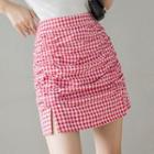 High-waist Plaid Ruched Skirt