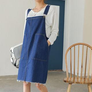 Fray-hem Denim Overall Dress