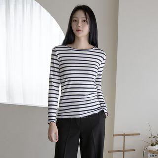 Lettuce-edge Stripe Textured T-shirt