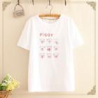 Short-sleeve Piggy Print T-shirt As Shown In Figure - One Size