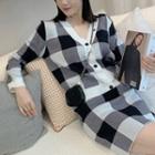 Set: Gingham Cardigan + Mini Pencil Skirt Black - M