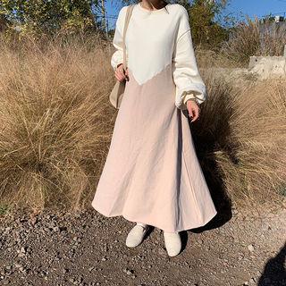 Two-tone A-line Maxi Dress Beige - One Size