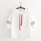 Short-sleeve Hooded Embroidered T-shirt