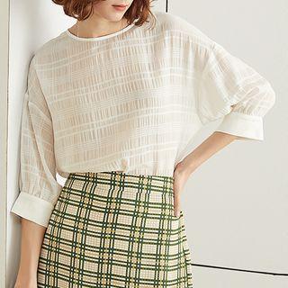 Crew-neck Elbow-sleeve Blouse