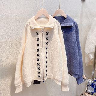 Cross Embroidered Zip Cardigan