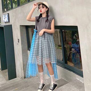 Irregular Sleeveless Plaid Dress