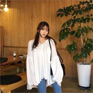 V-neck Drop-shoulder Shirred Top