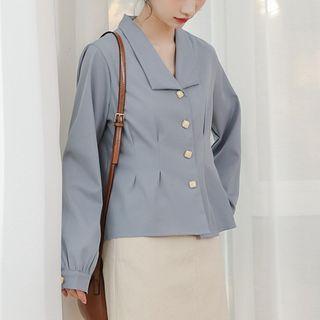Plain V-neck Chiffon Long-sleeve Shirt