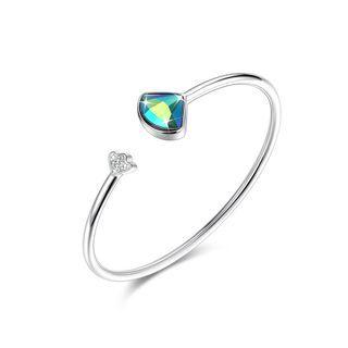 925 Sterling Silver Scalloped Bangle With Blue Austrian Element Crystal Silver - One Size