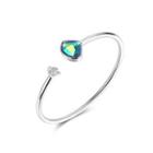 925 Sterling Silver Scalloped Bangle With Blue Austrian Element Crystal Silver - One Size