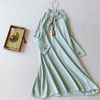 Traditional Chinese Embroidered Long-sleeve Dress