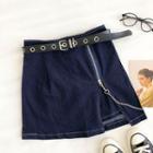 Plain High-waist Zipper Denim A-line Skirt