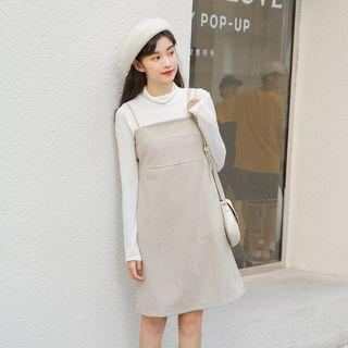 Plain Long-sleeve T-shirt / Strappy A-line Dress