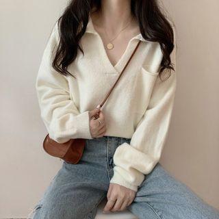 V-neck Knit Polo Shirt