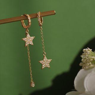 Non-matching 925 Sterling Silver Star Dangle Earring 1 Pair - As Shown In Figure - One Size