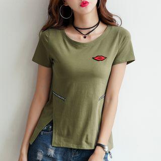 Applique Short-sleeve Slit T-shirt