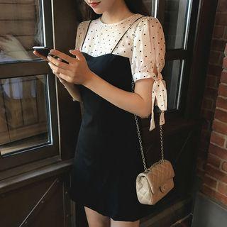 Mock Two Piece Short-sleeve Mini Sheath Dress As Shown In Figure - One Size