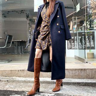Peaked-lapel Metallic-button Long Coat