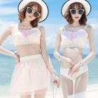 Set : Frill Trim Bikini + Tulle Cover-up Skirt