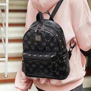 Bear Print Faux Leather Backpack