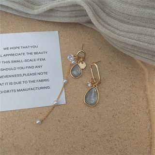 925 Sterling Silver Rhinestone Dangle Earring Stud Earring - 1 Pair - S925 Silver Stud - Non Matching - Gold - One Size