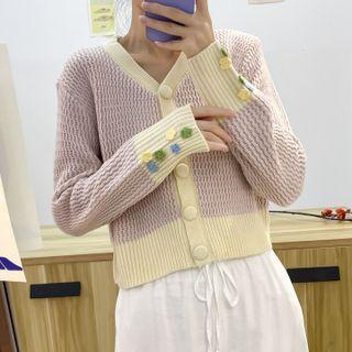 Two-tone Cardigan Light Purple & Khaki - One Size