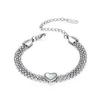 Elegant Romantic Heart-shaped 316l Stainless Steel Multi-layer Bracelet Silver - One Size