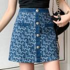 Print Mini A-line Denim Skirt