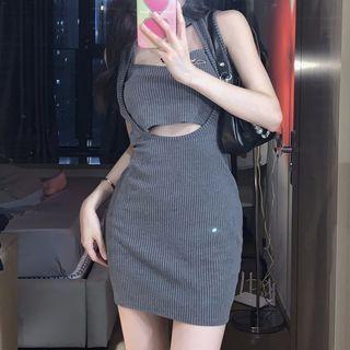 Sleeveless Halter Neck Mini Sheath Dress / Camisole Top