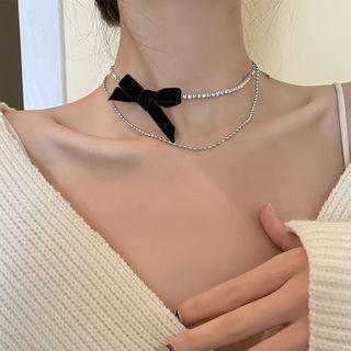 Bow Layered Choker Silver - One Size