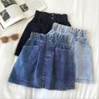 Double-pocket High-waist Cargo Denim Skirt