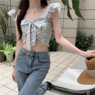 Floral Cropped Camisole Top Blue Floral - White - One Size