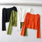 Square Collar Long-sleeve Cropped T-shirt