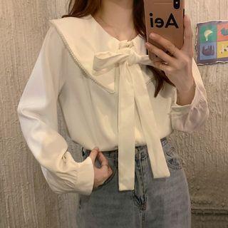 Long-sleeve Tie-neck Sailor Collar Blouse