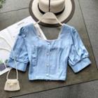 Square-neck Short-sleeve Puff-sleeve Top