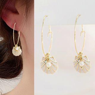 Shell Drop Hoop Earring Hoop Earring - 1 Pair - Shell - Gold - One Size