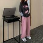Long-sleeve Mock Neck Plain Top / Short-sleeve Print T-shirt / High-waist Plain Sweatpants