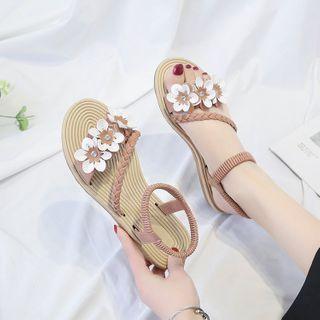 Flower Applique Ankle-strap Flat Sandals
