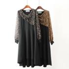 Long-sleeve Floral Panel A-line Knit Dress