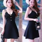 Double-strap A-line Mini Knit Dress