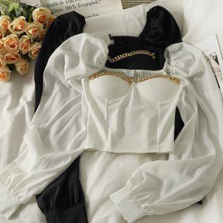 Off-shoulder Chain-accent Crop Top